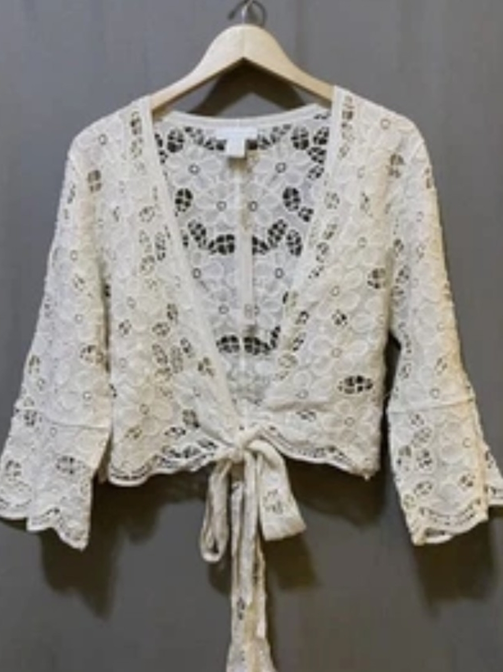 House of Harlow 1960 Cream Crochet Tie-Front Blouse